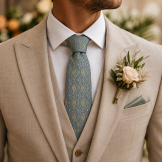Corbata Terracotta y Verde Salvia Art Deco Geométrico Eleg