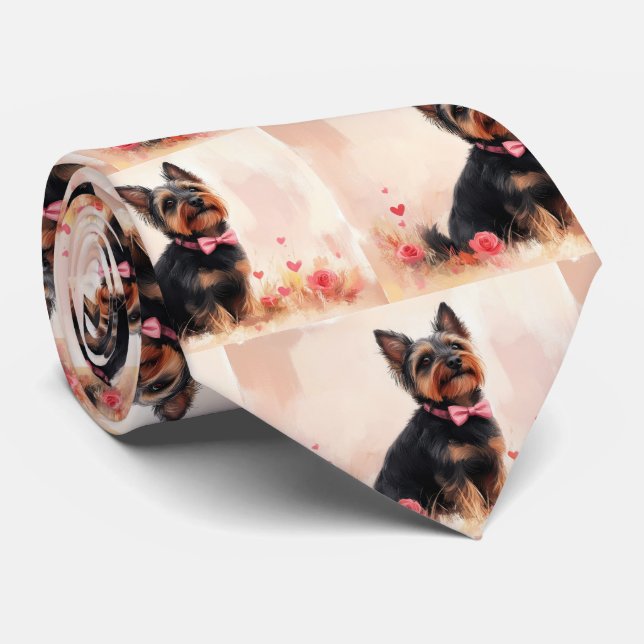Corbata Terrier Australiano con Rosas - Día de San Valentí (Enrollado)