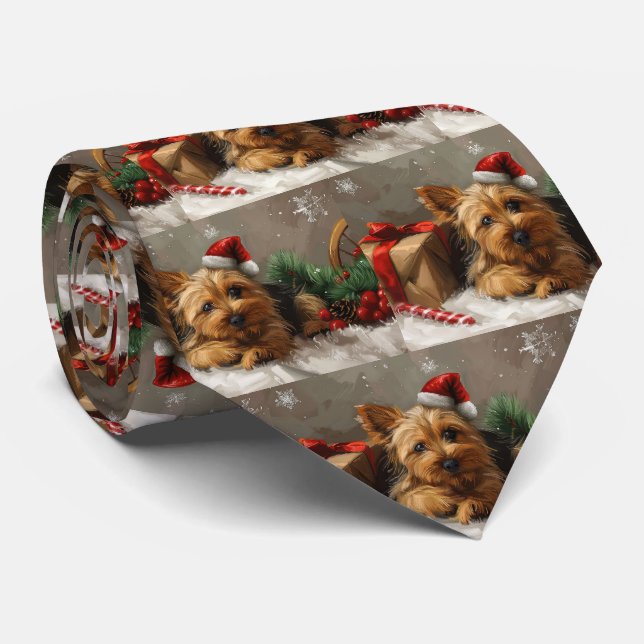 Corbata Terrier Australiano Fiesta Navideña Festiva (Enrollado)