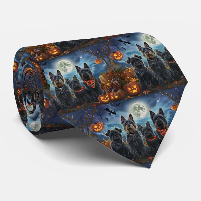 Corbata Terrier Escocés Halloween Espeluznante (Enrollado)
