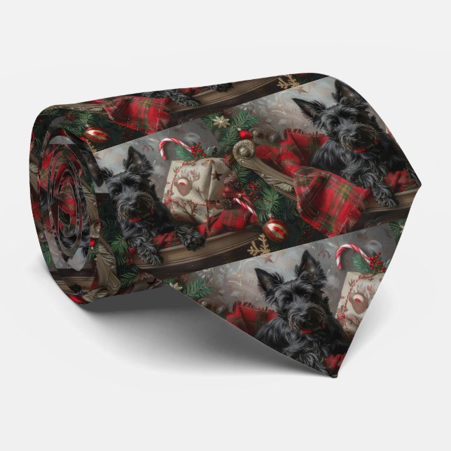Corbata Terrier Escocés Perro Navideño Festivo (Enrollado)