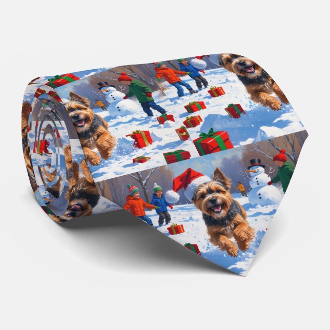 Corbata Terrier Tibetano Corriendo en la Nieve con Sombrer (Enrollado)