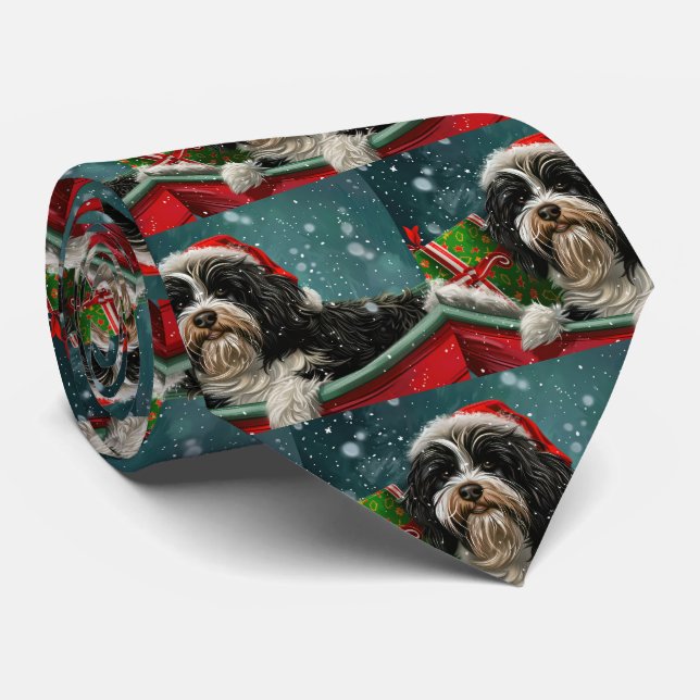 Corbata Terrier Tibetano Navidad Festiva (Enrollado)
