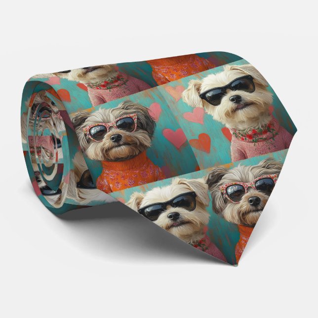 Corbata Terrier trigueño con rosas del corazón Día de San  (Enrollado)