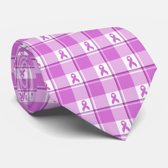 Corbata Testicular Cancer Awareness Plaid Purple Ribbon (Enrollado)