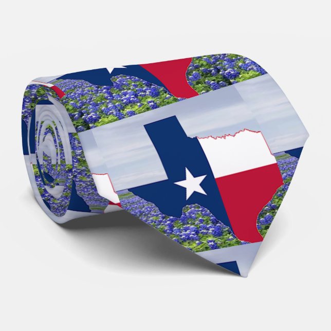 Corbata Texas forma bandera de Texas con Bluebonnets (Enrollado)
