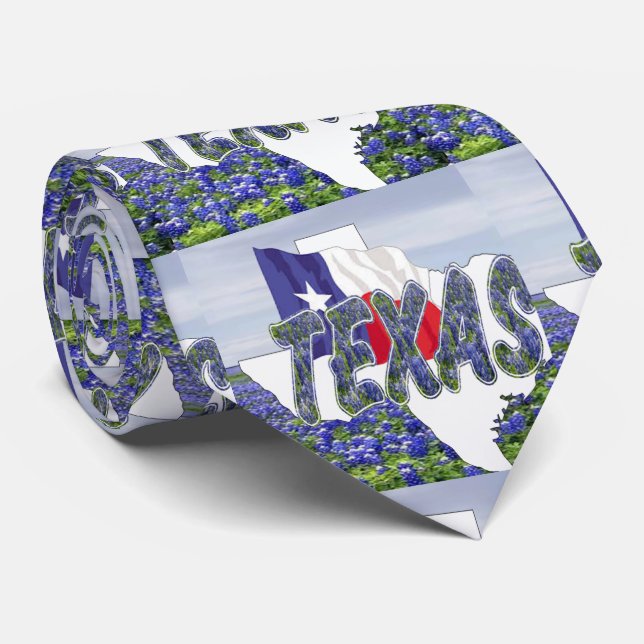 Corbata Texas forma con bandera de Texas y Bluebonnets (Enrollado)