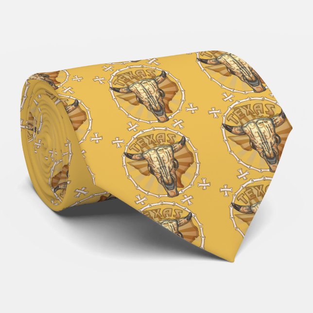 Corbata Texas Tribal Cow Skull mene tie (Enrollado)