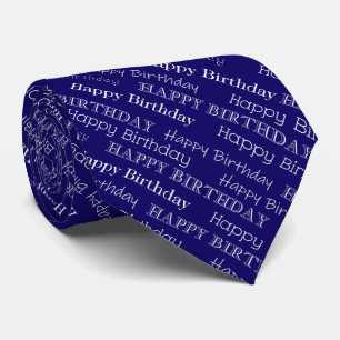 Corbata Texto de Feliz Cumpleaños Cubierto de Azul Marino 