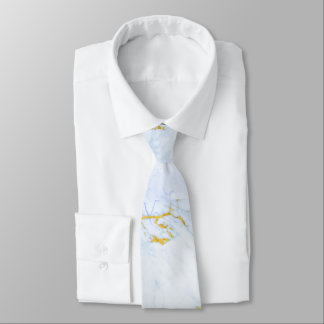 Corbata Textura azul y dorada en mármol blanco chic