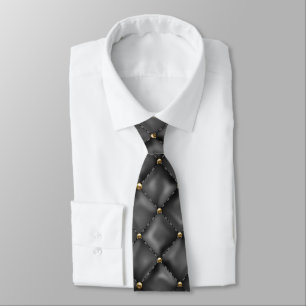 Corbata Textura de cuero brillante con perlas doradas