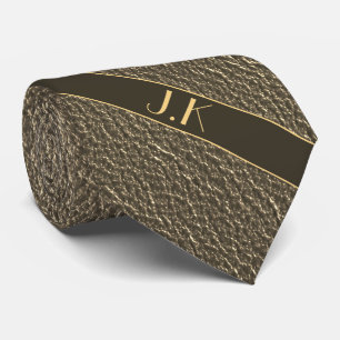 Corbata Textura de cuero dorado con monograma día del padr