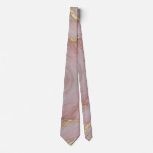 Corbata Textura de mármol dorado y rosa