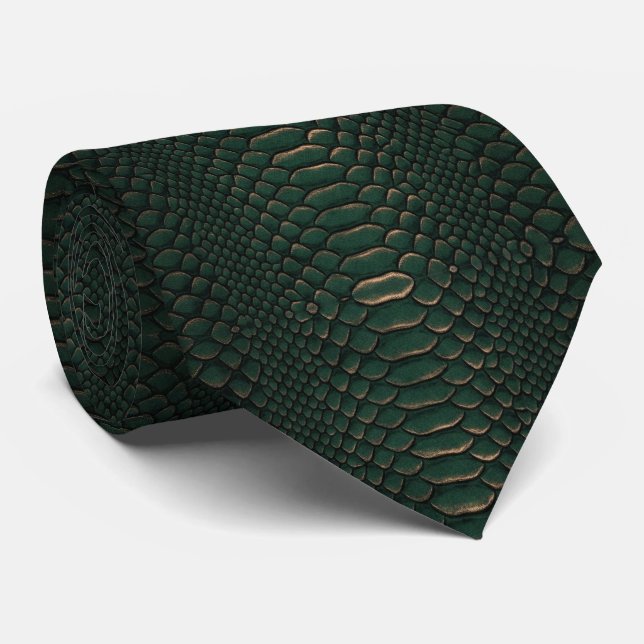 Corbata Textura de piel de serpiente verde esmeralda de lu (Enrollado)