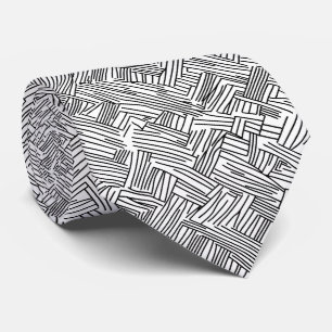 Corbata Textura Geométrica de Línea Abstracta Negra Blanca