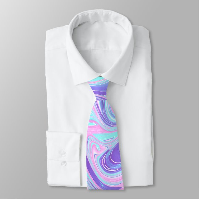 Corbata Textura líquida de Mármol Azul y Morado Pastel (Atado)