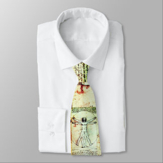 Corbata THE VITRUVIAN MAN , Antique White Brown Parchment