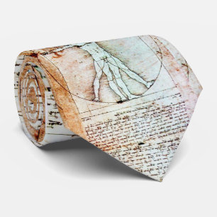 Corbata THE VITRUVIAN MAN , Antique White Brown Parchment