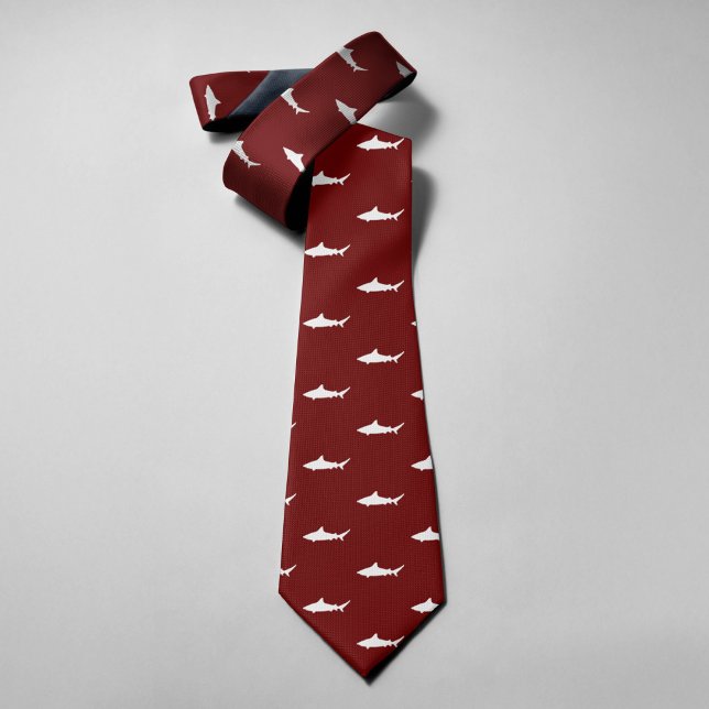 Corbata Tiburón Blanco Sobre Fondo Rojo Estilo Simple (Subido por el creador)