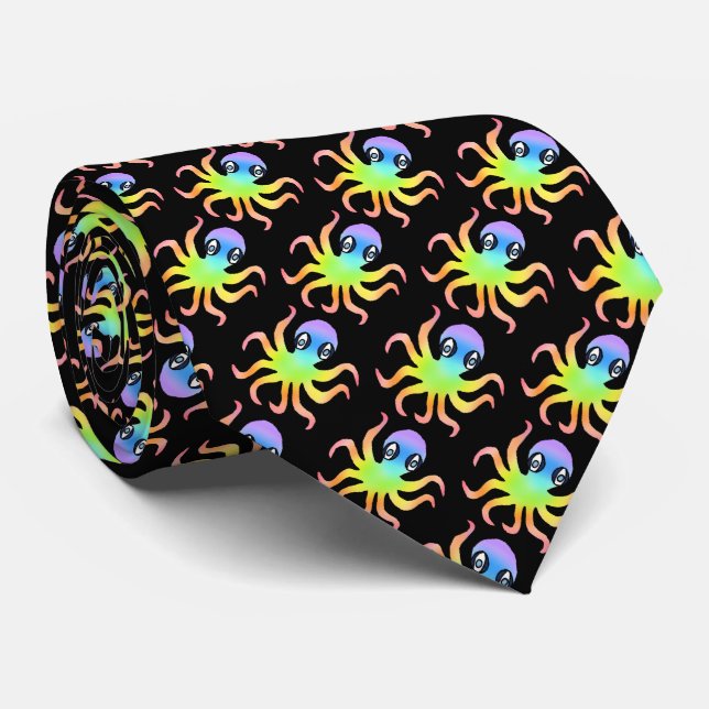 Corbata Tie de cuello (negro) - Octopus arcoiris (Enrollado)