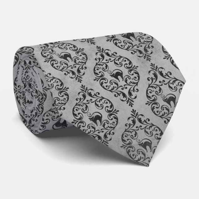 Corbata TIE de gato de Halloween gris plateado (Enrollado)
