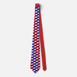 Corbata Tie - Ilusión de bloque en rojo, blanco, azul (roj