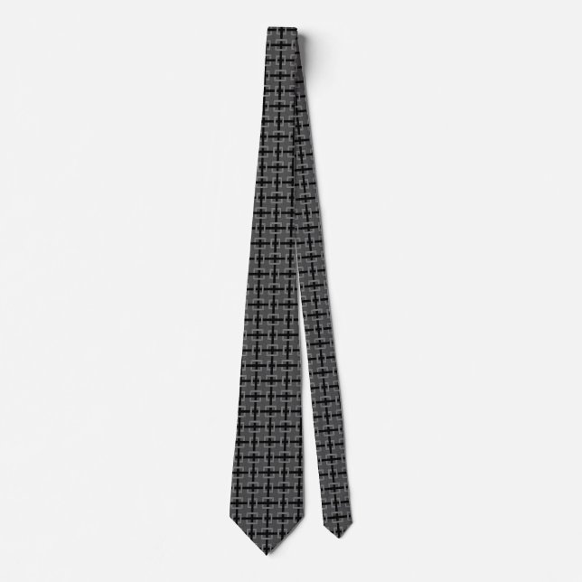Corbata Tie (lado dbl) - Cuadrados entrelazados en negro (Anverso)