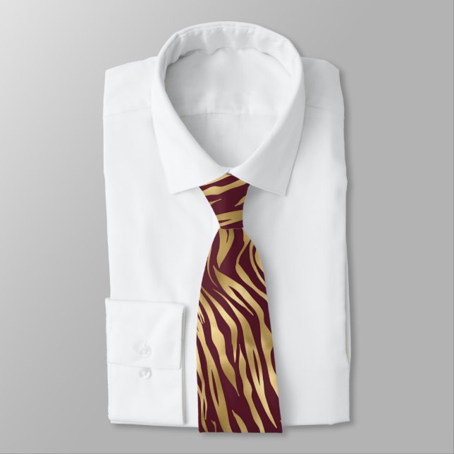 Corbata Tie masculino de raya de oro borgoñona abstracta (Atado)