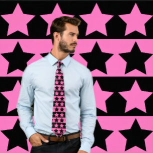 Corbata Tie rayado rosado y negro caliente (patrón estrel