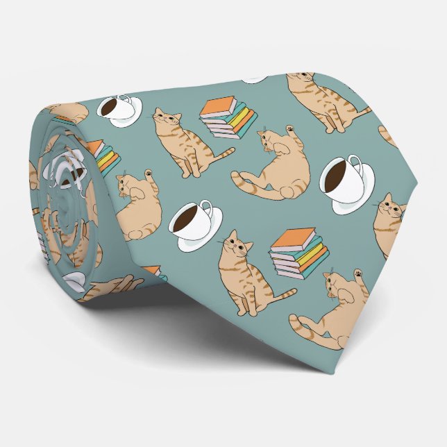 Corbata Tiempo de gatos, libros y café (Enrollado)