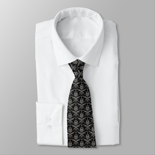 Corbata Tiempos de casamiento negro plateado (Atado)