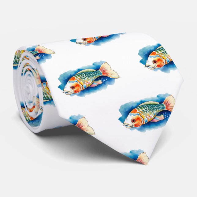 Corbata Tiempos de cuello - Serie acuarela: Koi Fish (Enrollado)