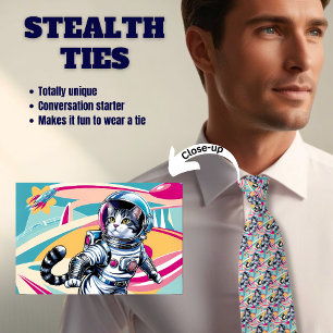 Corbata Tiempos furtivos de gato retro astronauta para hom