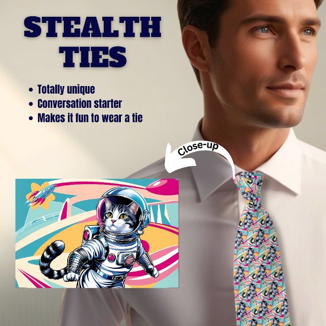Corbata Tiempos furtivos de gato retro astronauta para hom (Subido por el creador)