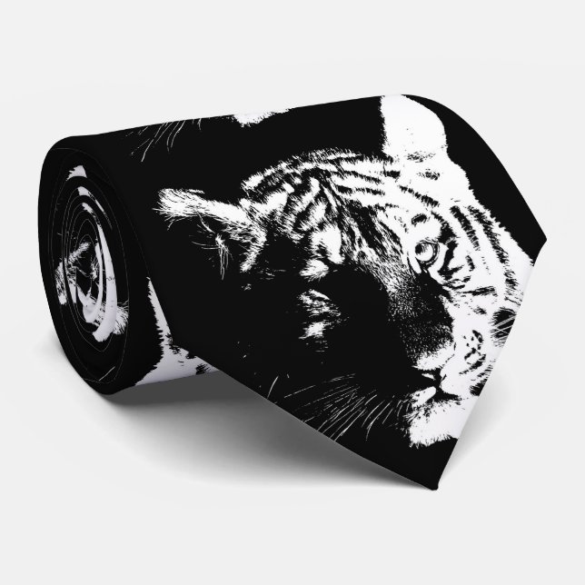 Corbata Tigre de arte pop blanco y negro (Enrollado)