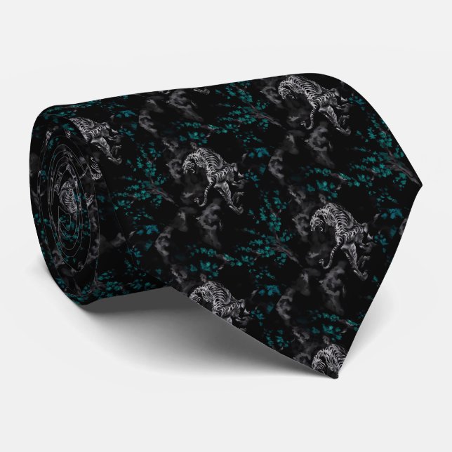 Corbata Tigre entouré de fleurs turquoise Cravate (Enrollado)