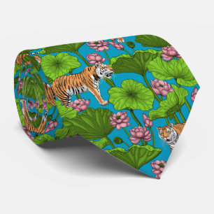 Corbata Tigres en el estanque rosado de loto