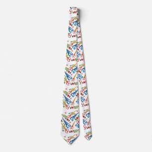 Corbata Tijeras de acuarela y patrón sin fisuras de flores