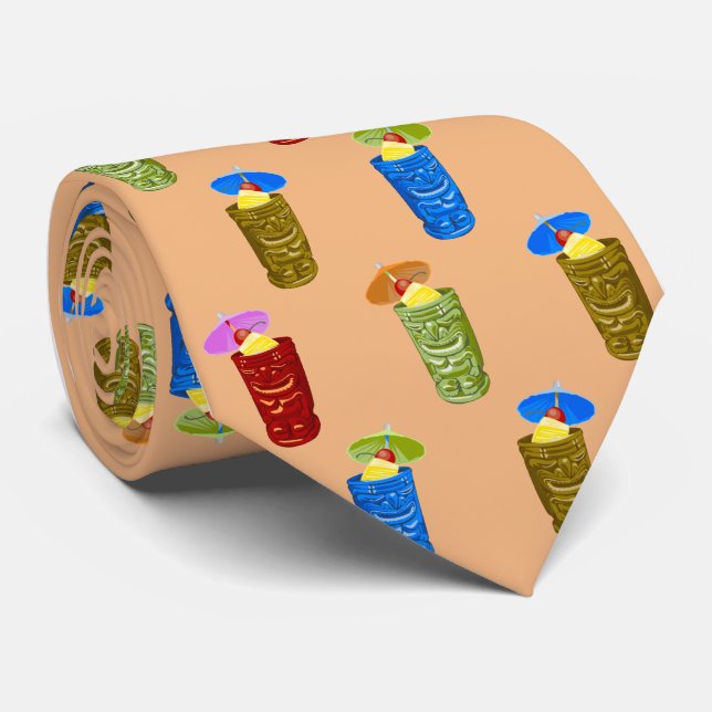 Corbata Tíki Mugs Tropical Cocktail Peach Single-side (Enrollado)