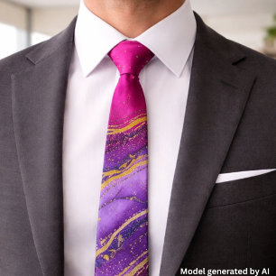Corbata Tinta de mármol elegante púrpura rosa dorado