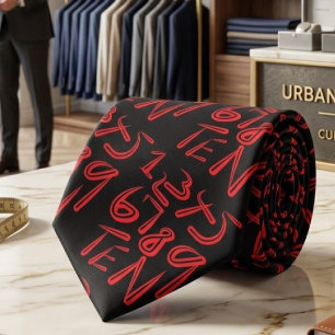 Corbata Tipografía del 1 al 10 en rojo sobre patrón negro