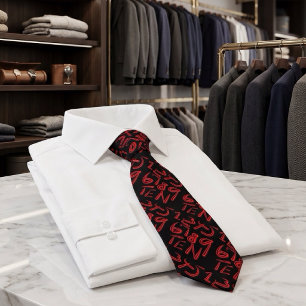 Corbata Tipografía del 1 al 10 en rojo sobre patrón negro