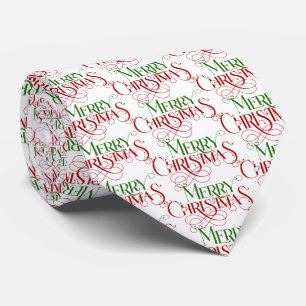 Corbata Tipografía retro de navidad roja y verde