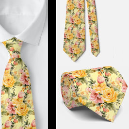 Corbata Tira de cuello floral amarillo y rosa de verano