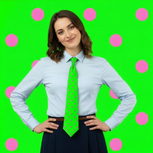 Corbata Tira de polka clásica, rosa caliente en verde neón