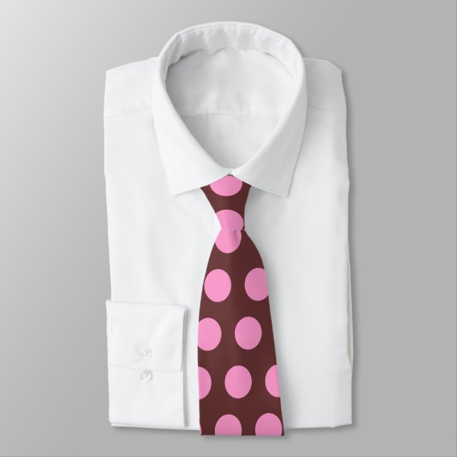 Corbata Tira de polka marrón y rosa (Atado)