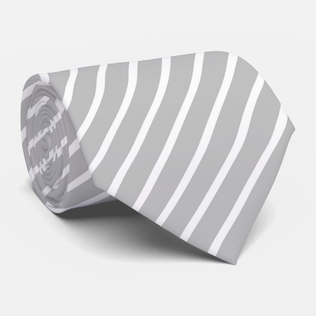 Corbata Tira diagonal blanca y gris claro (Enrollado)
