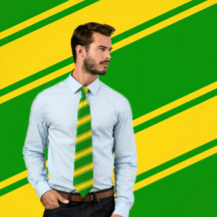 Corbata Tira diagonal fina dorada y verde y delgada