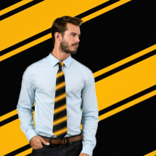 Corbata Tira diagonal gruesa y delgada naranja y negra