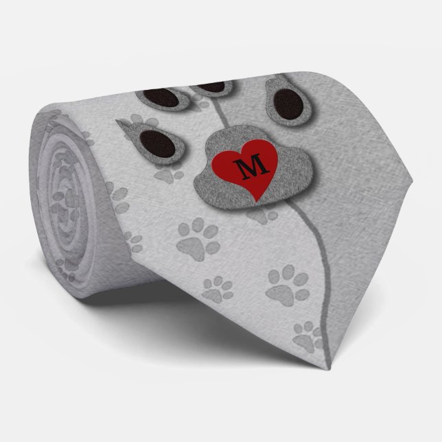 Corbata Tira monogramada de perro de impresión gris (Enrollado)
